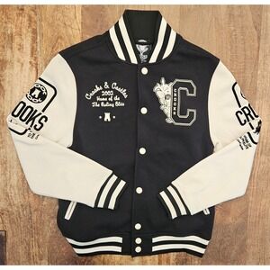 Crooks And Castles Varsity Jacket Mens Small Black/Beige "Ruling Elite" Jacket